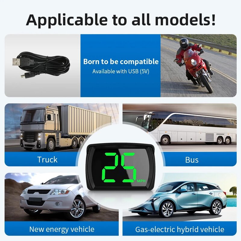 Universal Gps Hud Speedometer ดิจิตอลจอแสดงผลอุปกรณ์เสริมรถยนต์ตัวอักษรขนาดใหญ่ความเร็วสำหรับรถบรรทุกรถ Beidou Dual ชิป MPH รุ่น