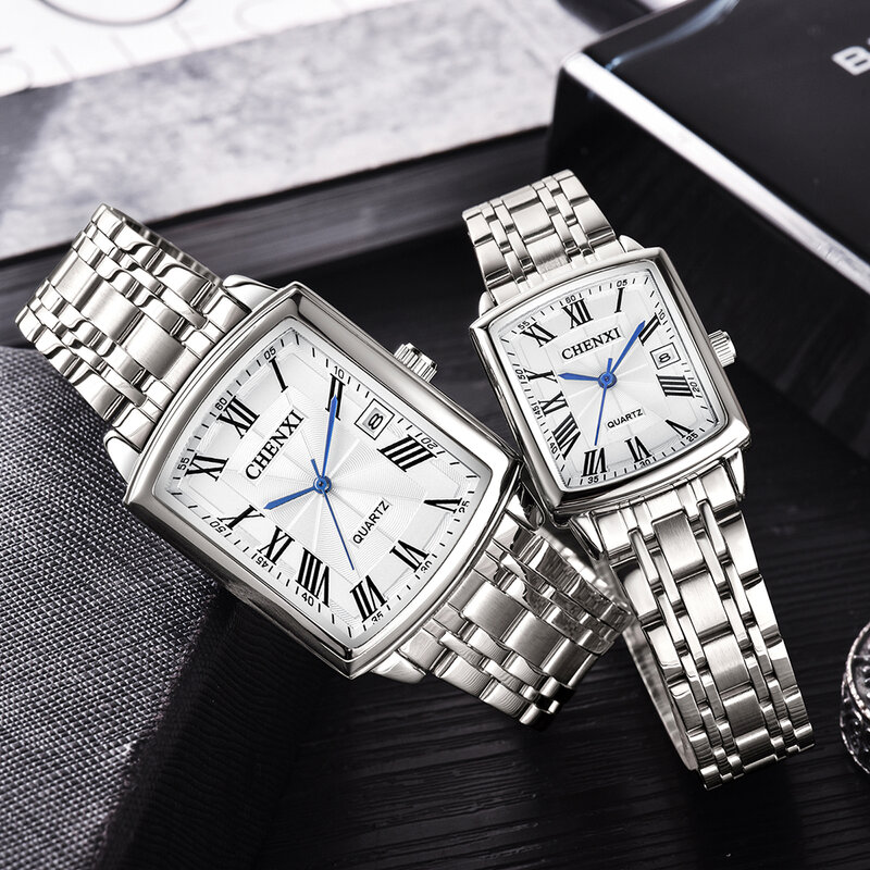Chenxi Lover 'S Horloges Luxe Lederen Band Vierkante Horloge Mannen Vrouwen Mode Eenvoudige Quartz Polshorloge Paar Horloge Gratis Verzending