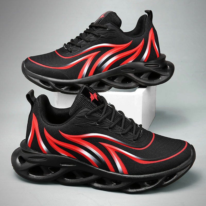 Мужские кроссовки с принтом пламени, кроссовки с технологией Flyknit, удобная обувь для бега, мужские кроссовки для улицы