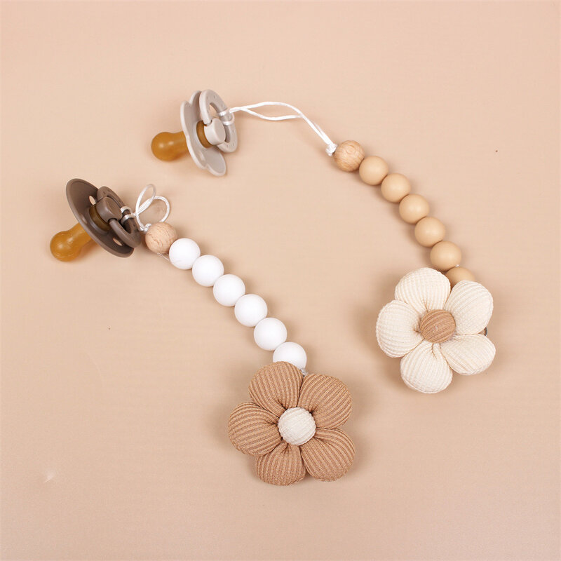 Flower Baby Pacifier Clip Chain Newborn Dummy Nipple Holder Clips BPA Free Cotton Teething Toys Soother Pendant Holder