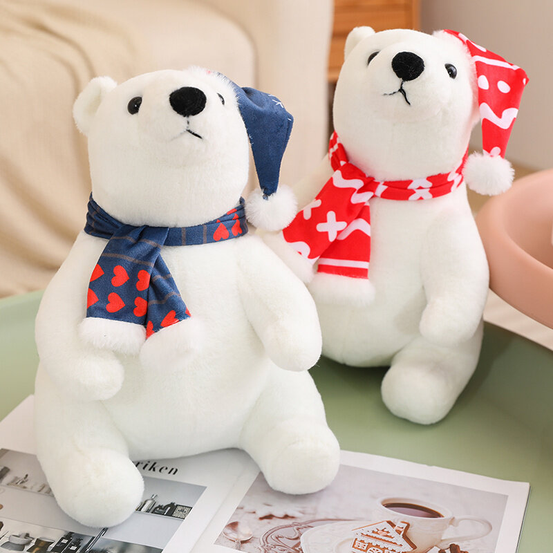 귀여운 크리스마스 북극곰 봉제 장난감, 부드러운 봉제 인형, 동물 스카프, 방 장식, 어린이 선물, 어린이 장난감