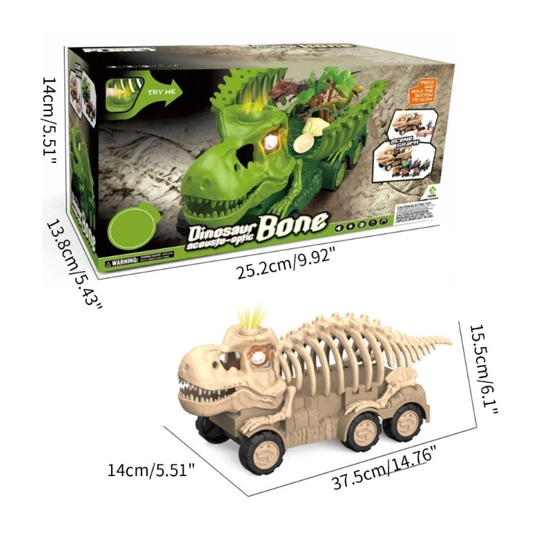 Cartoon Electronic Dinosaur Transport Toy Truck Toy Bambini Interactive Educational Infant Tirare indietro Veicoli giocattolo