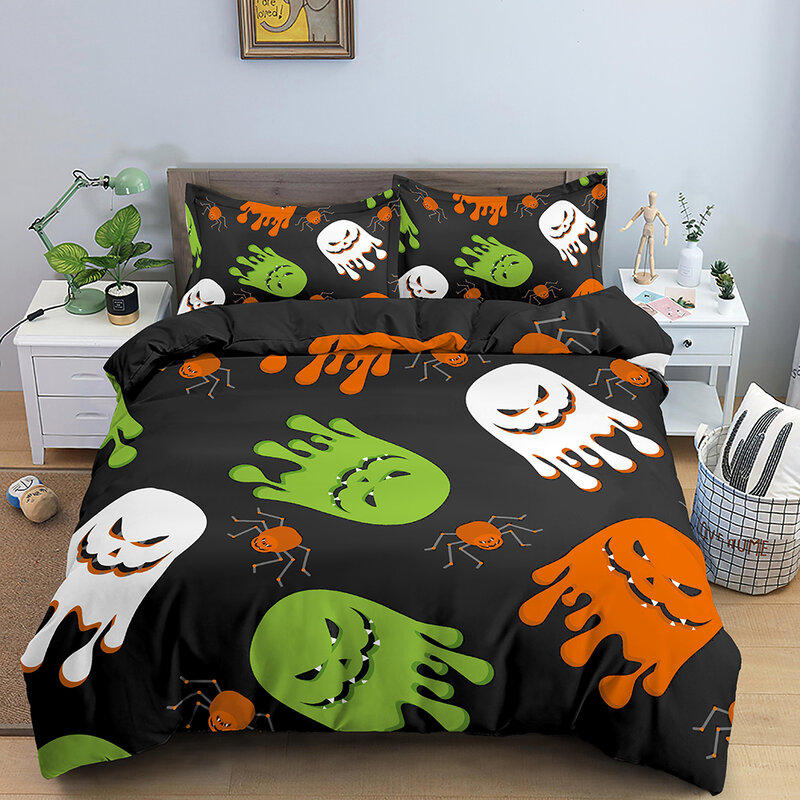 Halloween Bedding Set Queen King Size Duvet Cover Set Bat Printed Quilt Cover With Pillowcase Soft Comforter Cover Bedclothes