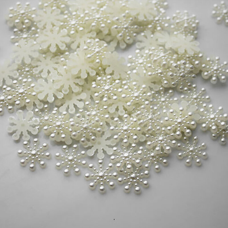 100 buah putih mutiara Resin kepingan salju flatback hiasan DIY telepon Natal dekorasi Scrapbooking kerajinan 12mm