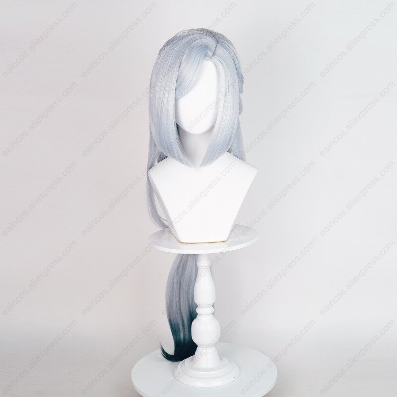 New Skin Lantern Rite Shenhe Cosplay Wig 100cm Long Braid Silver Blue Gradient Wigs Heat Resistant Synthetic Hair Halloween