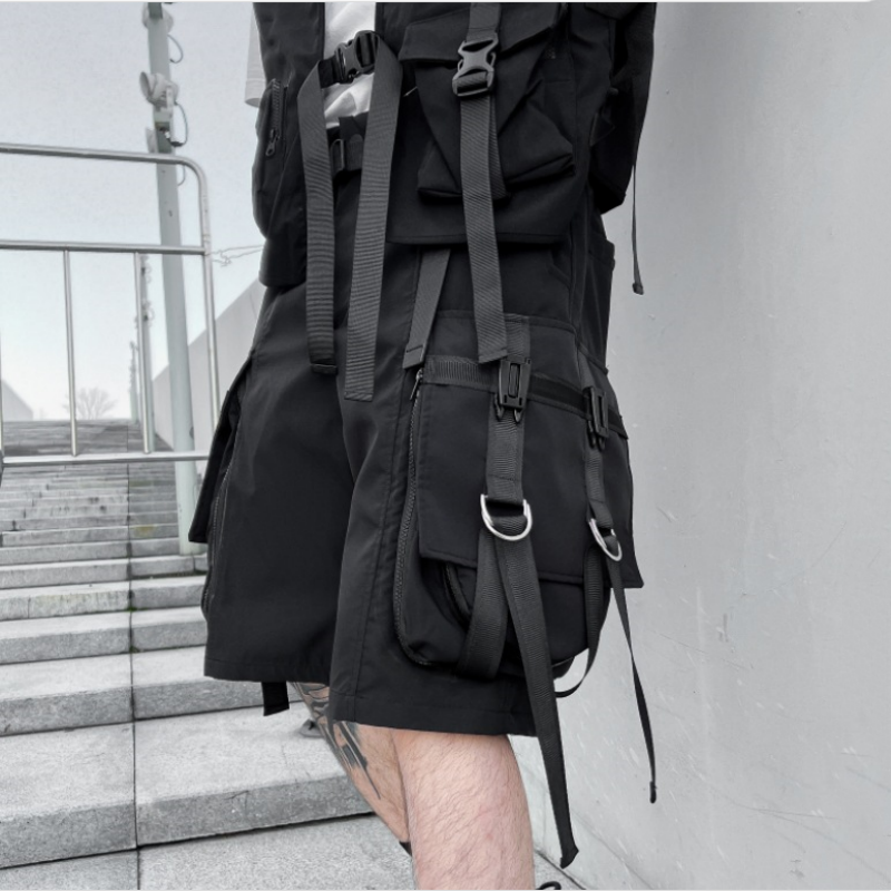 Calça de carga tática masculina com remendos de flâmula multi-bolso, calças cortadas, verão, Y2K, 2022