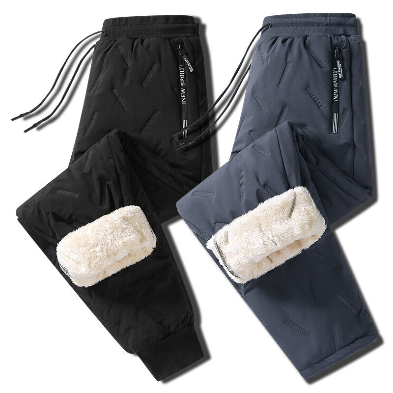 Pantalones de chándal de forro polar grueso con bolsillos y cremallera para hombre, Joggers de algodón, pantalones térmicos a prueba de agua, negro y gris, 7XL, Invierno