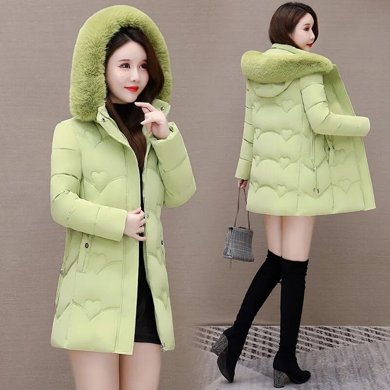 2023 Winter New Women Hooded Jacket Parka Big Fur Collar Thick Warm Female Overcoat Casual Outwear Down Cotton Jacket Parkas
