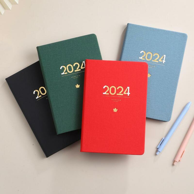 2024 mensile Planner copertina in ecopelle 12 mesi A5 calendario Notebook 155 fogli rilegatura a filo linguette mensili Agenda Book