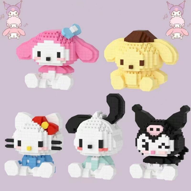 Hello Kitty Building Block Sanrio Anime Figure Kuromi New Assembled Toys Decor Ornament Model Children's Puzzle Dolls Xmas Gifts