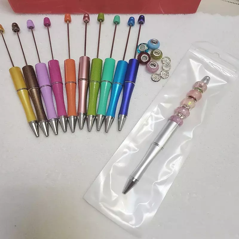 100 sztuk paciorek długopis hurtownie kreatywny plastikowe zroszony długopis długopis do druku Beadable Pen DIY prezent dla studentów materiałów biurowych