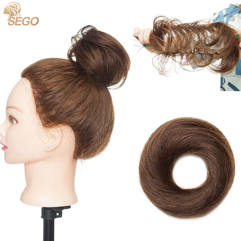 SEGO 100% Menschliches Haar Brötchen Elegante Chignon Scrunchies Haarpferdeschwanz Gerade Donut Updo Haar Stück Für Frauen 17g