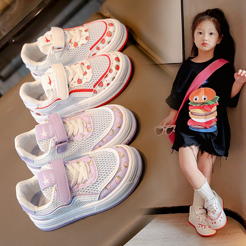 Zapatillas de deporte transpirables de malla para niñas, zapatos deportivos cómodos, informales, talla 26-37, moda de verano y primavera
