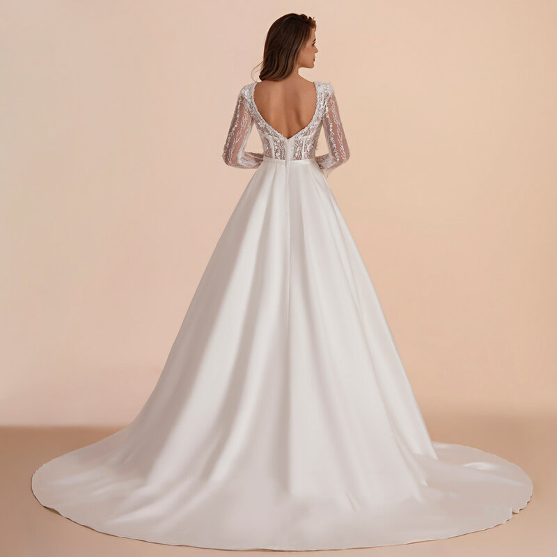 Bohemia Deep-V Wedding Dresses For Women Popular Lace Decals Fork Bridal Gowns Bright Surface Princess Vestidos De Novias 2024