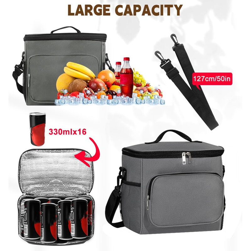 New Unisex Bear Letter Series Printed Pattern Large Capacity Portable Food Storage Handbag Diagonal Shoulder Insulated Lunch Bag