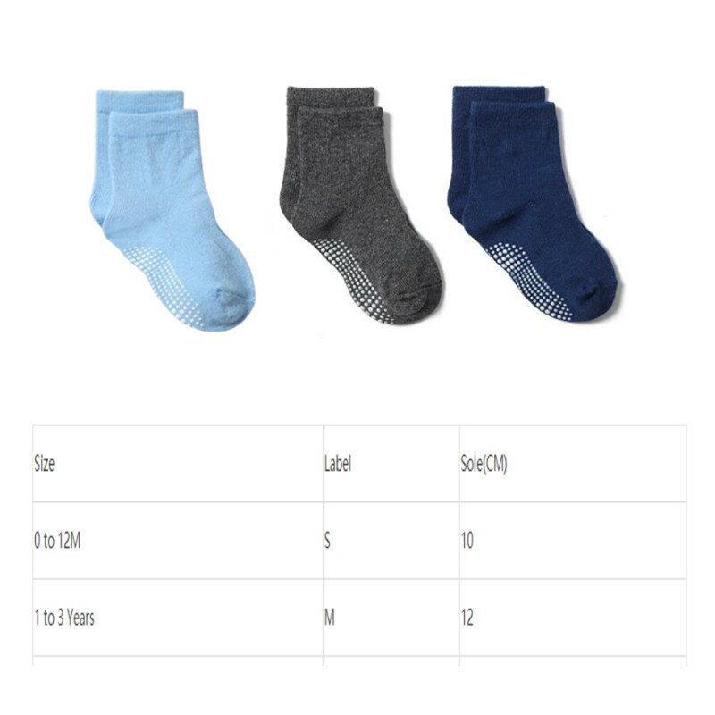 Calzino in cotone 6 paia/lotto con impugnature in gomma calzini da barca antiscivolo per bambini calze antiscivolo per Boys1-3 anni