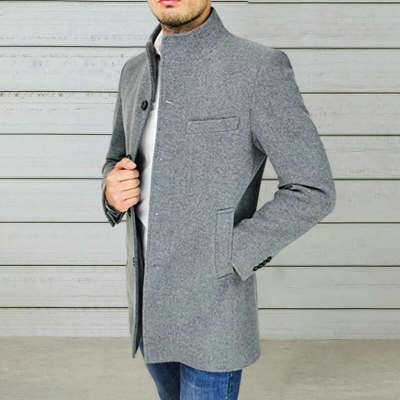 Men's Casual Jacket Sport Coat Daily Wear Warm Pocket Fall Winter Solid Color Fashion Sporty Stand Collar Regular Jacket