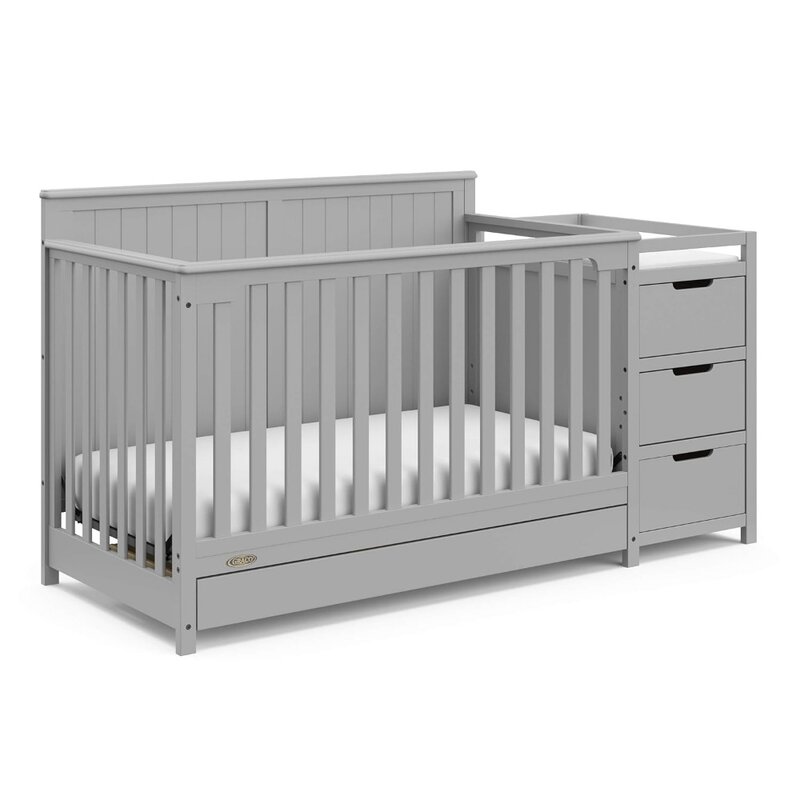 Hadley 5-in-1 Convertible Crib and Changer with Drawer (Pebble Gray) – Crib and Changing Table Combo with Drawer
