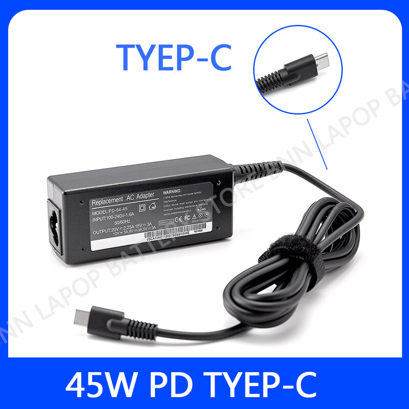 Adaptador rajido do carregador do PD do tipo-C, poder do Desktop USB-C, carregador do portamentil per Acer/Asus/HP/DELL ,45W