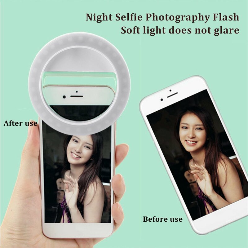 LED Selfie Ring Light Phone Lens Light Automatic Flash Mobile Phone Fill Lamp For Cell Phone Smartphone Round Selfie Flashlight