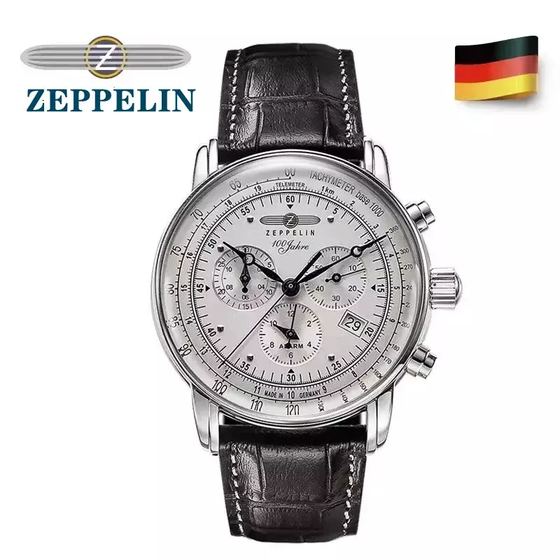 Reloj de cuarzo multifunción de tres ojos para Zeppelin, accesorio de marca de lujo de la serie Airship, a la moda, de negocios, de cuero, novedad de 2024