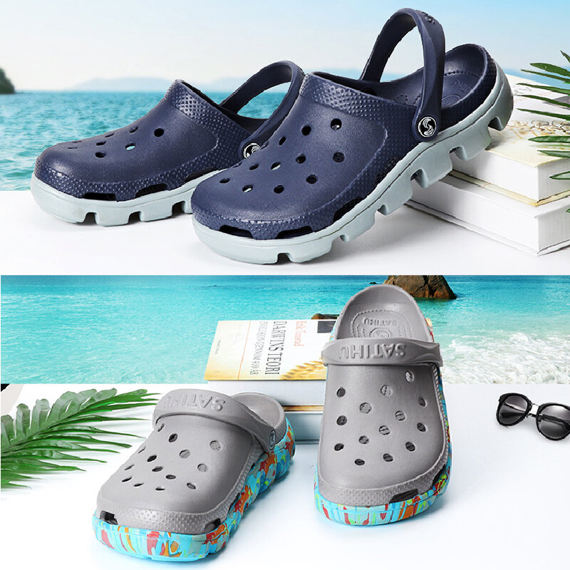 SATIHU sandal pantai pria dan wanita, sepatu bakiak multiwarna tahan aus musim panas untuk pecinta orang tua dan wanita