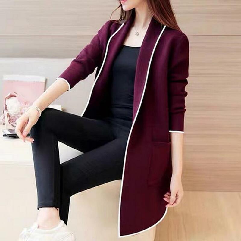 Loose-fitting Women Jacket Stylish Women's Mid-length Open Stitch Cardigan Warm Coat with Loose Fit Lapel Collar for Fall/winter