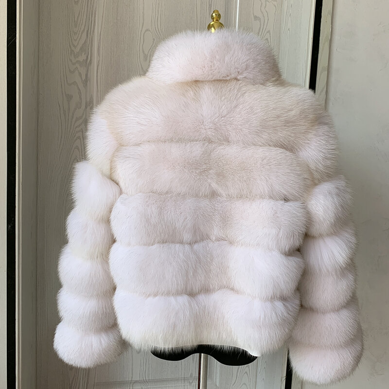 Mantel bulu rubah asli mewah baru 2023 jaket bulu alami hangat musim dingin wanita dengan desain leher berdiri mode mantel bulu rakun wanita