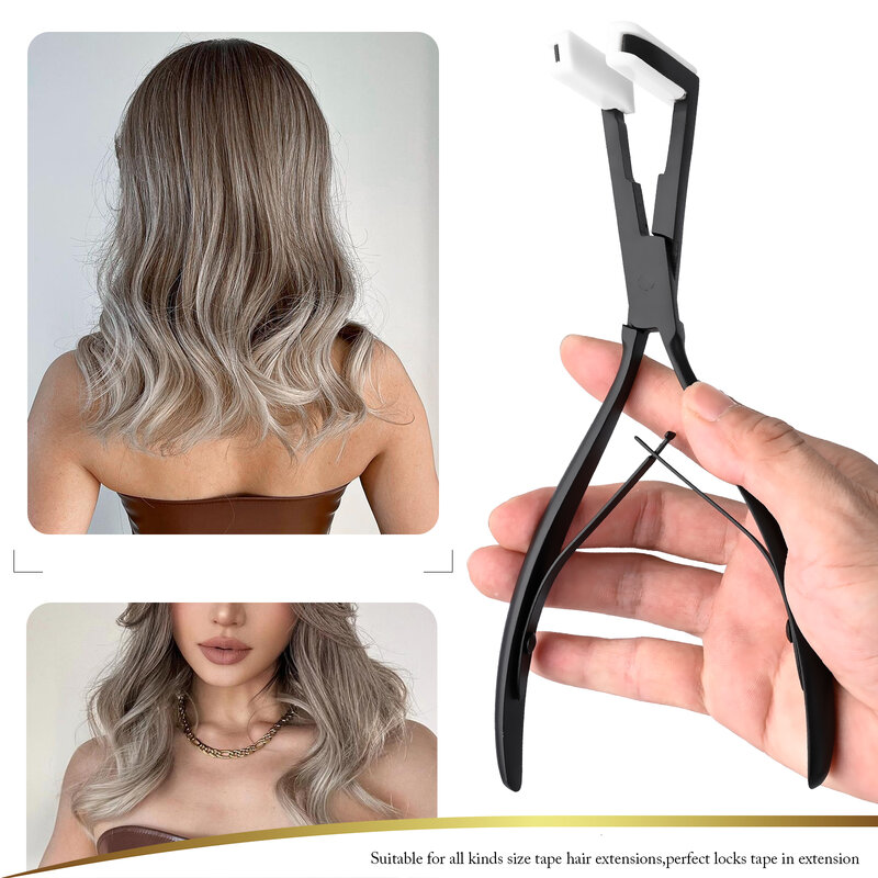 Tape in Hair Extension Pliers Stainless Steel Hair Extension Tool Sealing Pliers for Tape in Hair Extension Silicone Pad Jaws