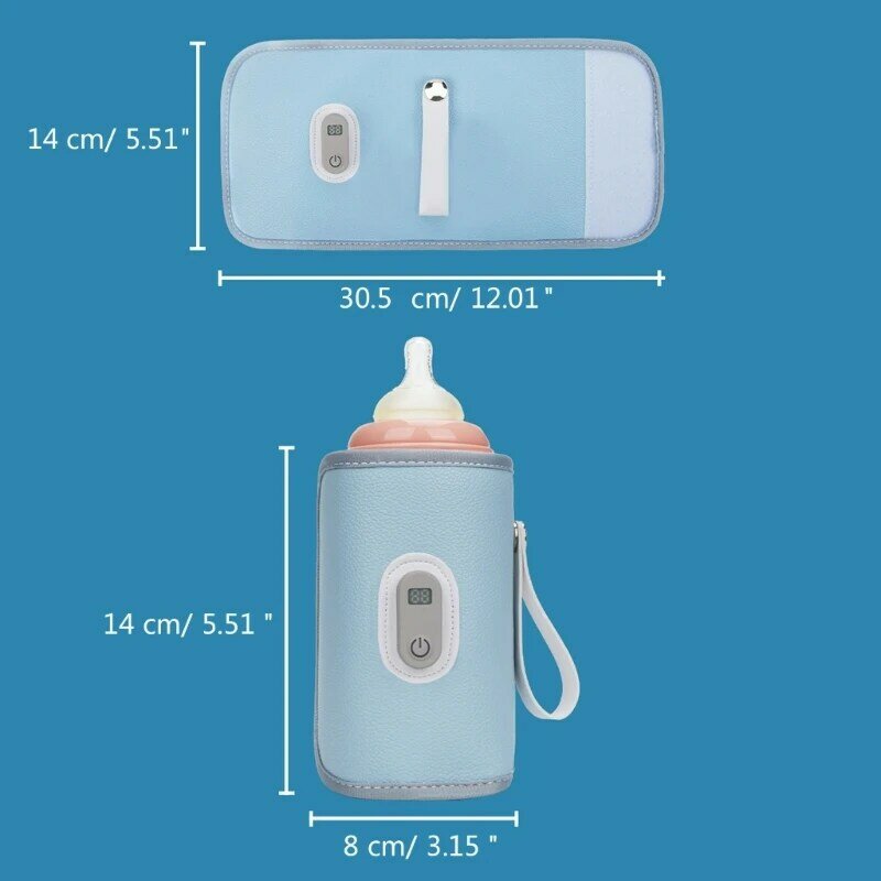 Manga isolamento garrafa leite usb portátil dispositivo aquecimento garrafa leite controle temperatura caso
