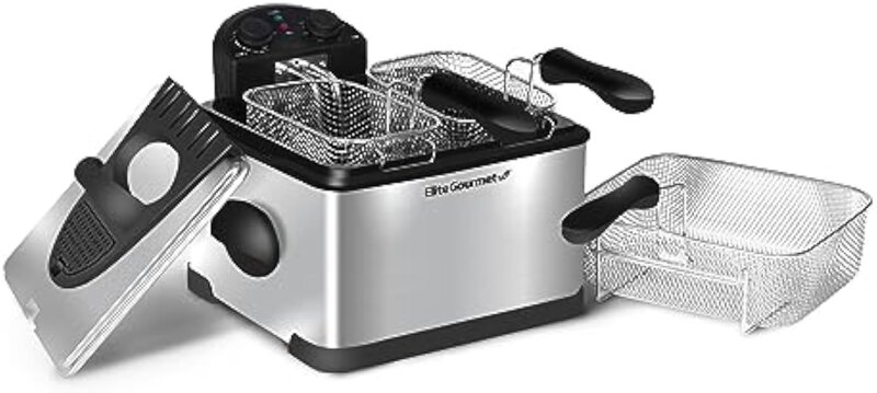 EDF-401T Electric Immersion Deep Fryer 3-Baskets, 1700-Watt, Timer Control, Adjustable Temperature, Stainless Steel | USA | NEW