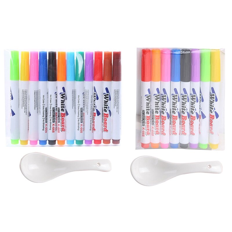 Y9RF magiczna woda malowanie długopisy z łyżeczką 8/12 kolorów zmywalny kasowalna tablica markery dla malucha Student artystyczny obraz