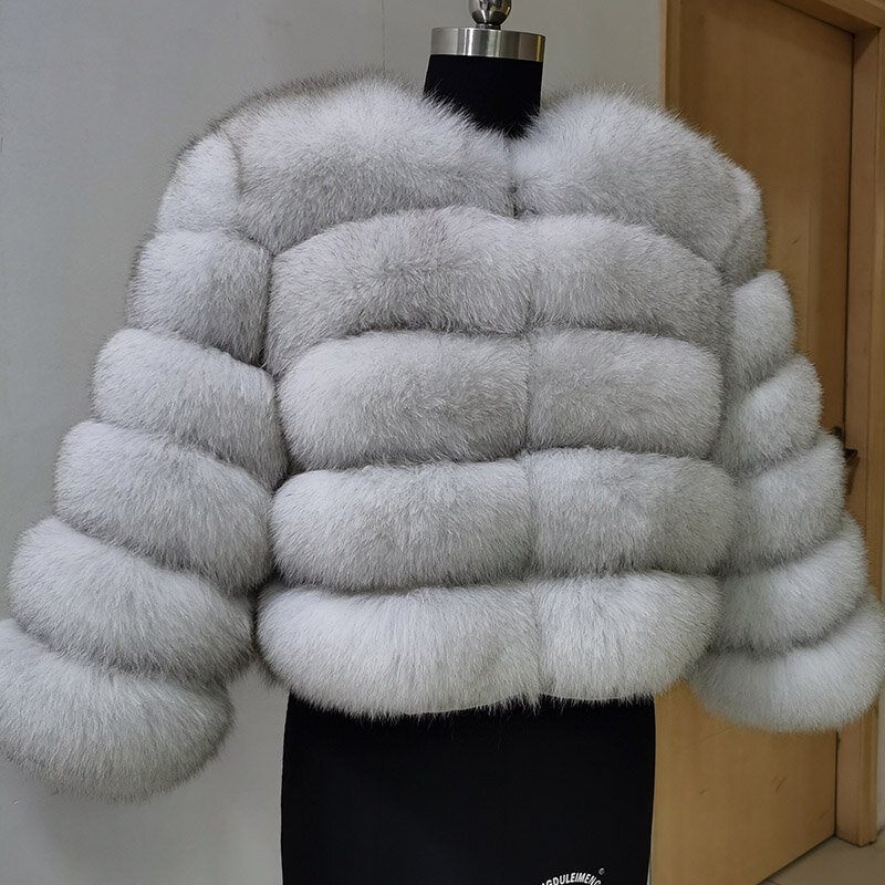 MAOMAOKONG mantel bulu rubah asli alami, pakaian wanita 2024 rompi berbulu mewah krem Khaki kulit pendek musim dingin