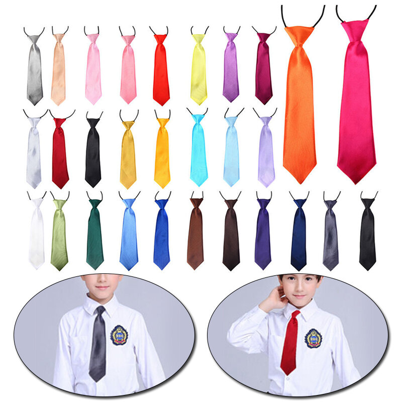 Gravata monocromática para crianças da escola, fácil de usar, gravata pré-amarrada ajustável para meninas e meninos, festa de casamento, moda colorida