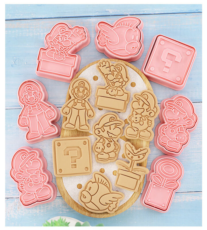 Super Mario Bros Bakken Accessoires Tools 8 Stks/set Koekjesvorm Diy Custom Plastic Cookie Cutter Set Cookie Decoreren
