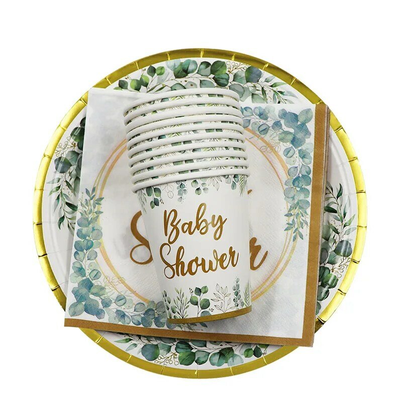 10 ospiti Baby Shower Golden letter piatti di carta tazze tovaglioli decorazioni per feste stoviglie usa e getta per forniture per feste di compleanno