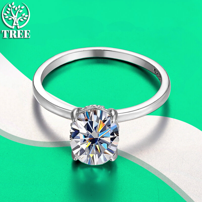 แหวนเพชรมอยส์ซอไนต์รูปวงรี3ct ของ alitree S925เงินสเตอร์ลิงทองคำขาวแหวนค็อกเทลเครื่องประดับงานแต่งงาน