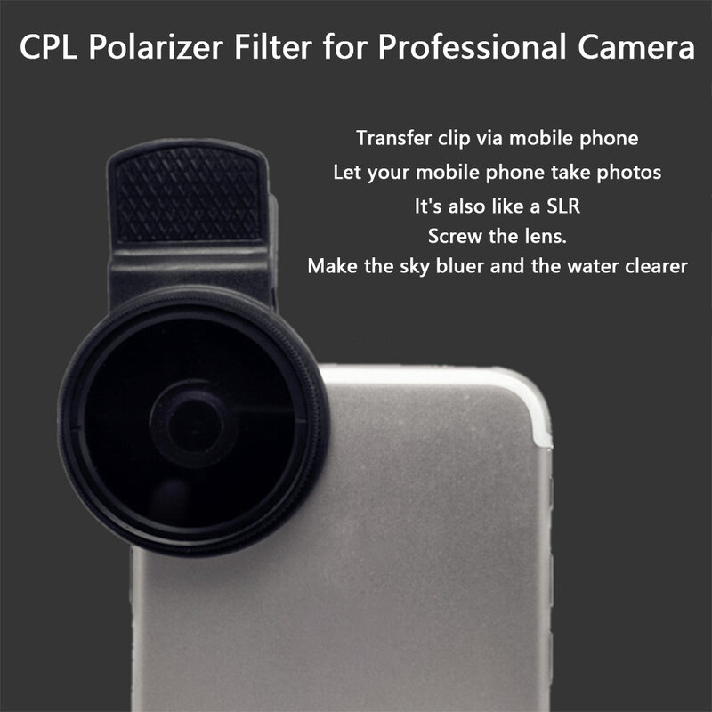 37MM filtr CPL okrągły aparat czarny akcesoria uniwersalny z klipsem przenośny profesjonalny telefon polaryzator obiektyw szerokokątny