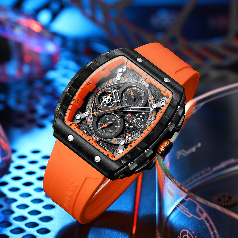 Istro REN-Montre de sport étanche avec cadran carré et bracelet en silicone pour homme, chronographe de luxe, montres-bracelets à quartz, nouvelle mode
