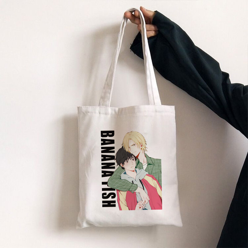 Bolsos de compras Harajuku para mujer, bolsos de mano de lona, bolsos de hombro reutilizables, Anime, Banana Fish, Yaoi Bl Graphic