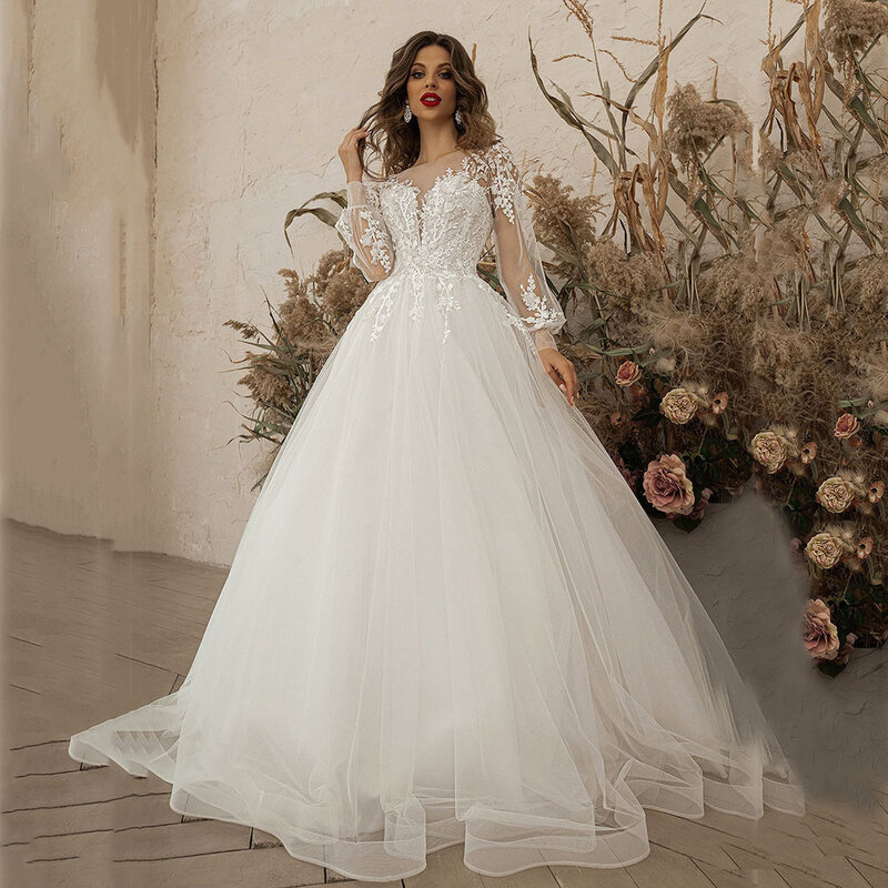 High End BOHO Puff Sleeves Wedding Dresses Appliques Tulle Bridal Gowns Formal Occasion Vestido De Noiva robe mariage