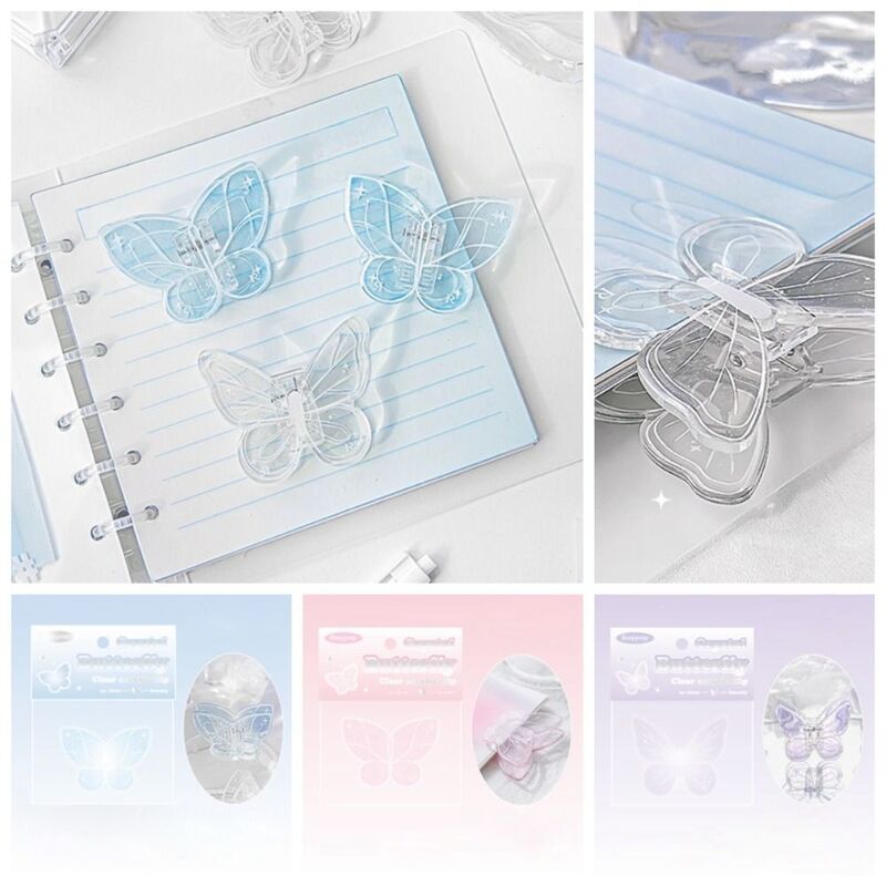 Page Holder Paper Clip Korean Bookmark Binder Fixing Clip Memo Clip Butterfly Shape Acrylic Student