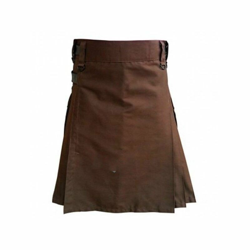 Holiday Utility Kilt Cargo Pocket Tartan Pleated Skirt Celtic Scottish Larp Costume Strap Cotton Bottoms Solid Color For Men