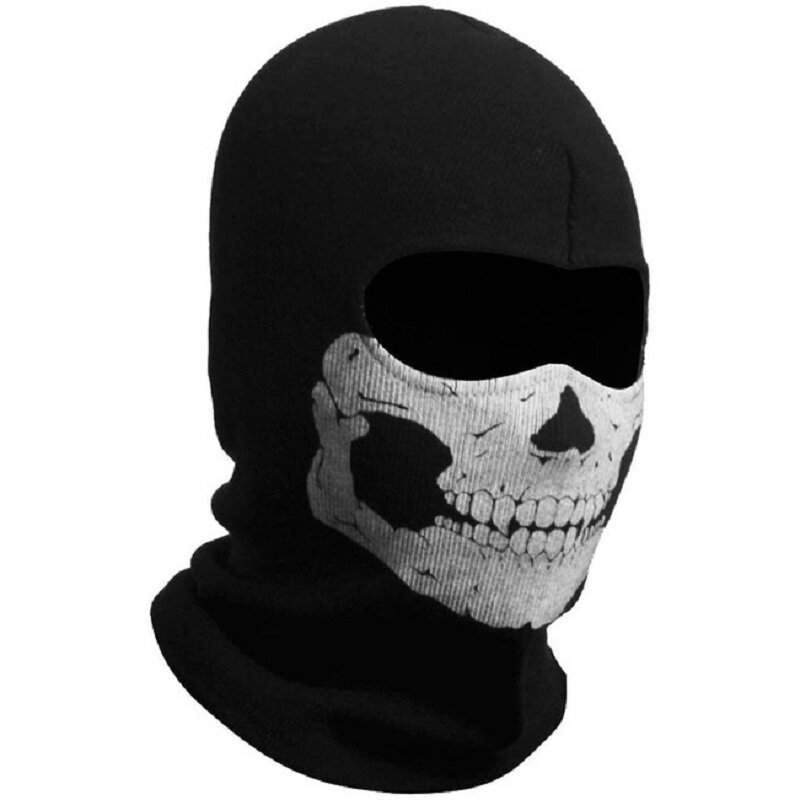 Musion masker wajah penuh hitam motif hantu, Balaclava dengan motif tengkorak untuk pesta Cosplay sepeda motor sepeda mendaki luar ruangan