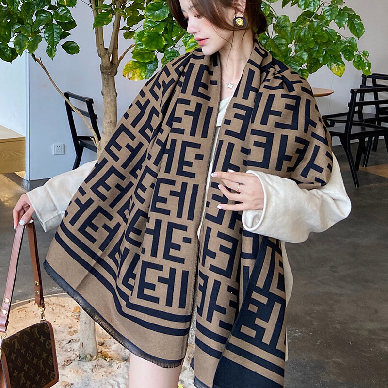 Autunno e inverno F lettera addensata imitazione Cashmere sciarpa donna edizione coreana Dongmen Versatile lungo collo scialle da donna