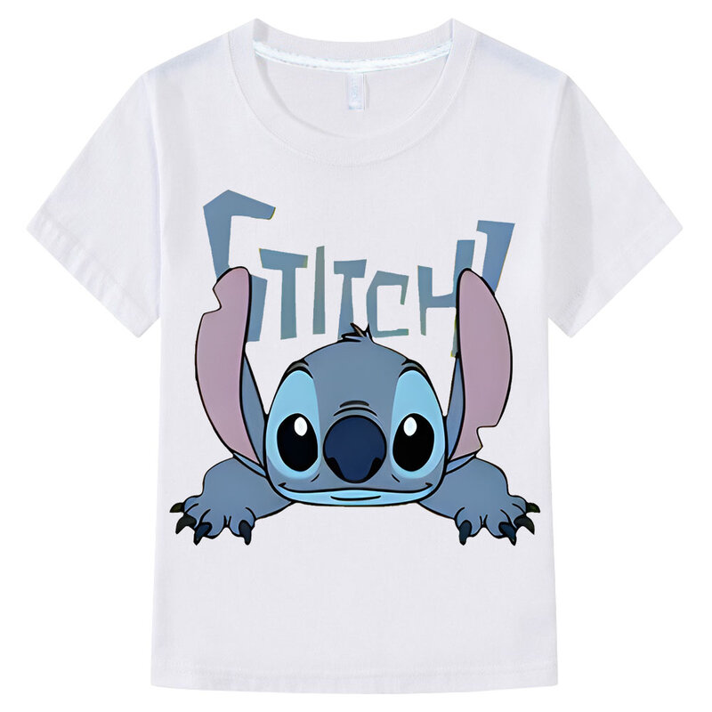 Stitch-Camiseta con estampado de Anime Kawaii para niños y niñas, camisetas bonitas de verano de algodón 100%, camisetas deportivas de manga corta, regalo de vacaciones para niños