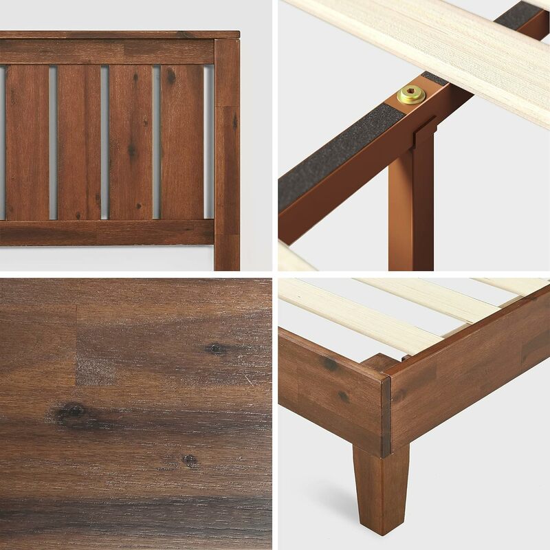 Drewniana rama łóżko z pełnymi bokami ZINUS Vivek Deluxe z zagłówkiem/listwą drewnianą podparciem/bez sprężyny skrzynowej/łatwy montaż, król