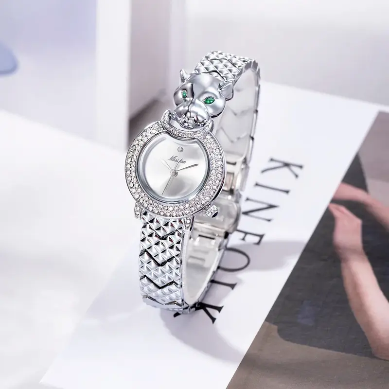 เสือดาวหรูหรา18K นาฬิกาทองผู้หญิง Elegant Womens นาฬิกาควอตซ์ Bling Iced Out เพชรนาฬิกาข้อมือผู้หญิง Relogio Feminino