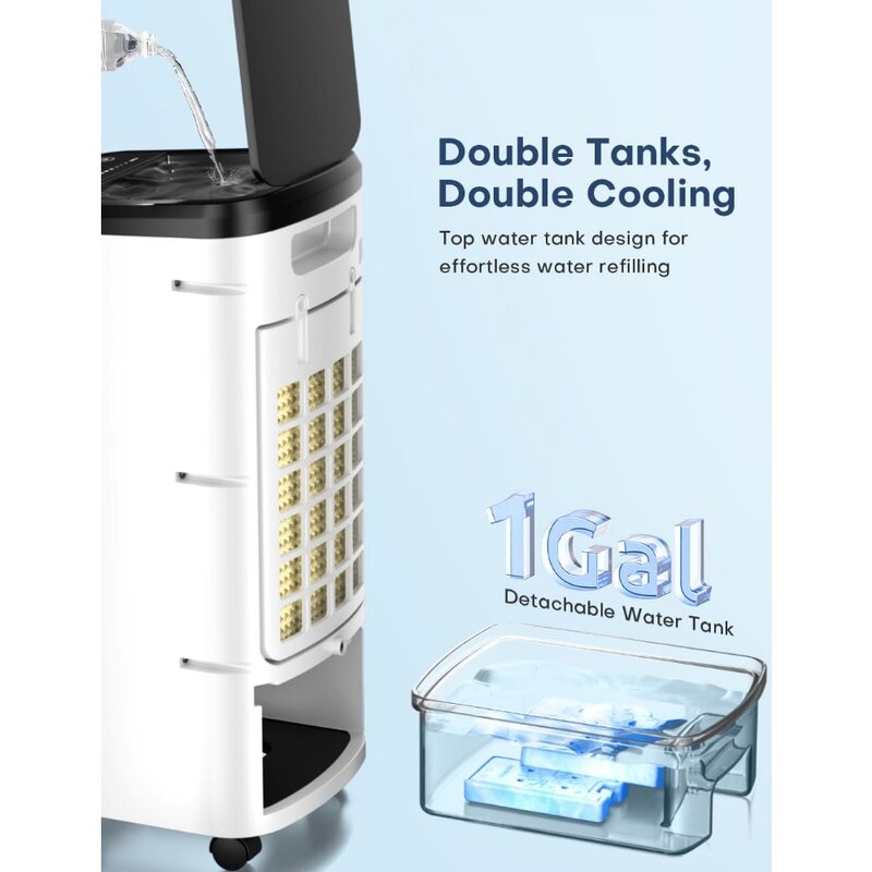 Raffreddatore d'aria evaporativo 3 IN 1, dispositivo di raffreddamento della palude con modalità di sonno/raffreddamento, 3 modalità e 3 velocità condizionatori d'aria portatili