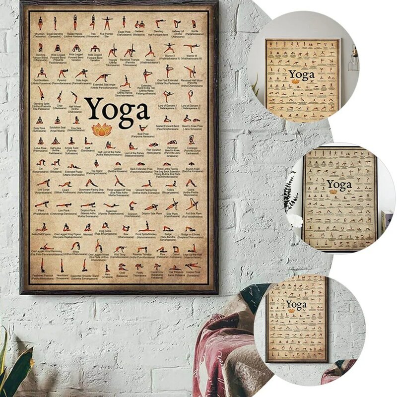 Vintage Vintage lukisan dekoratif Poster Yoga kebugaran Vintage laminasi latihan kanvas halus